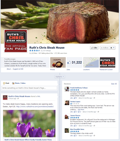 Ruth Chris Stake Facebook Page